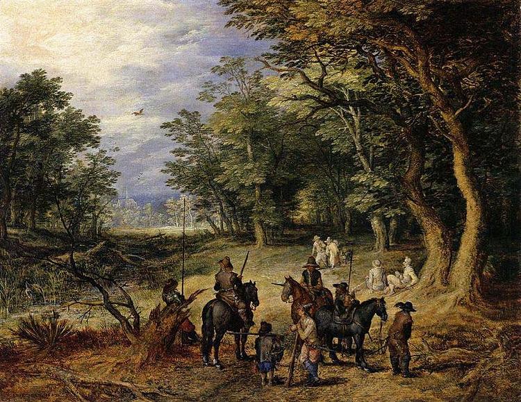 Jan Brueghel Guards in a Forest Clearing oil painting image